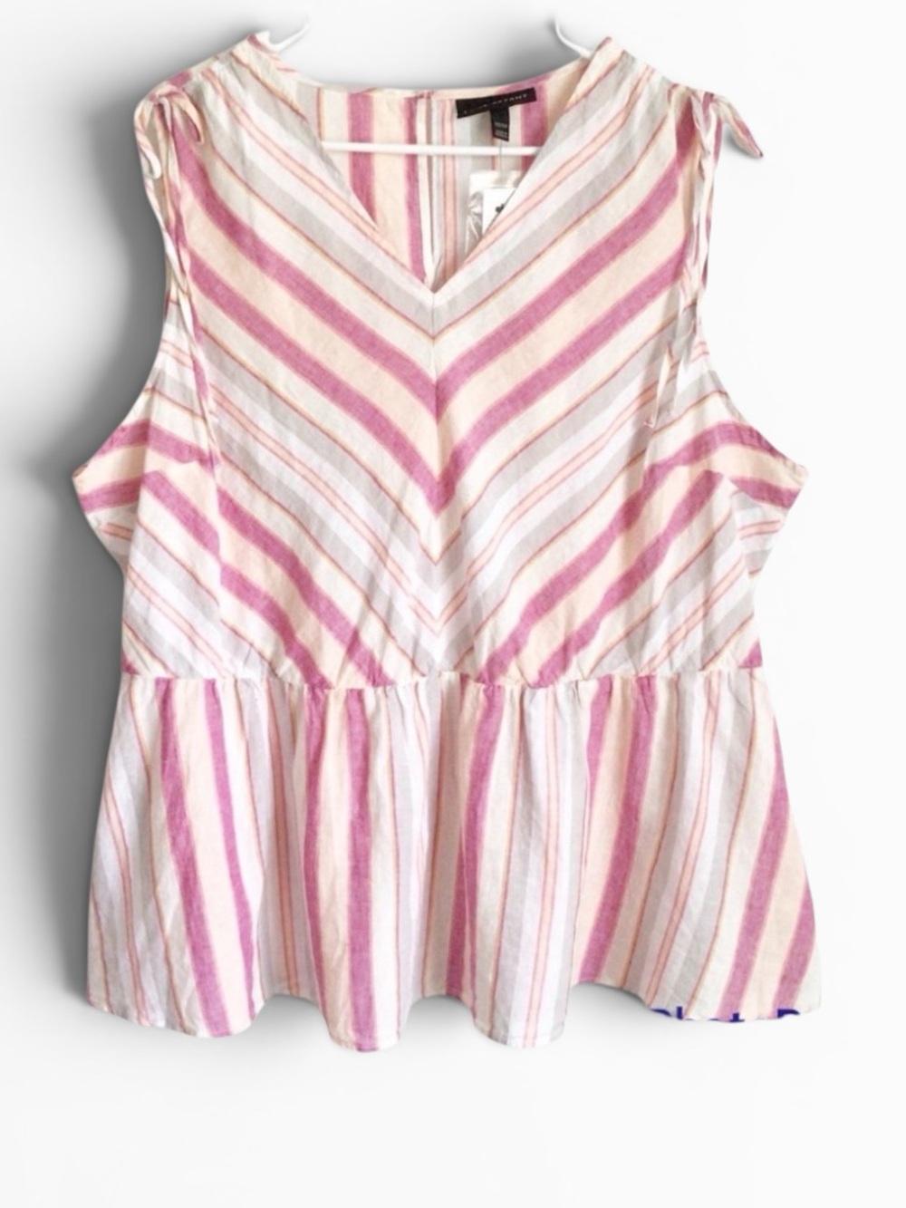 NWT Lane Bryant Linen Blend Striped Peplum Top Pink White Sleeveless Size 22/24